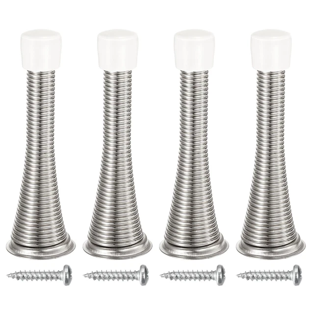 4Pcs Spring Door Stopper, 76mm Flexible Door Stop Rubber Bumper (Nickel)