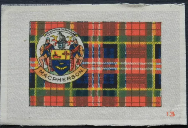 MACPHERSON Clan Tartan and Coat of Arms SILK card issued in 1922