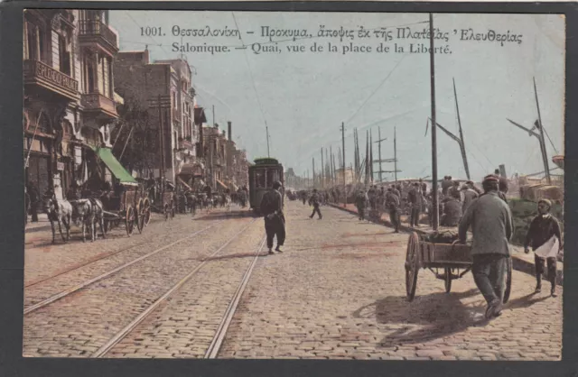 Postcard Thessaloniki Greece early view Quay at La Place de la Liberte Salonique