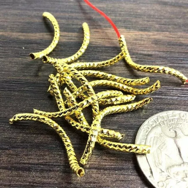 Long Twisted Tube Beads Noodle Wavy Gold Tube 24mm Gold Plated Curved Findings