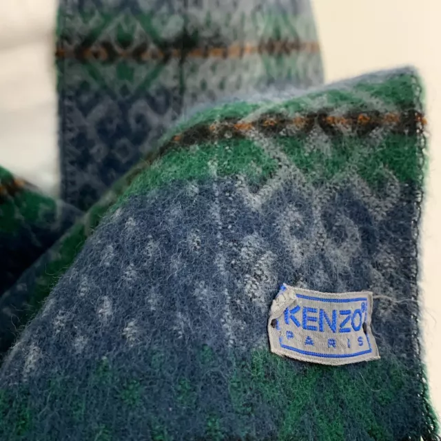 KENZO CHECK GREEN RECTANGLE WOOL scarf 80/22 in #a1 $84.00 - PicClick