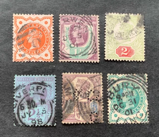 UK Great Britain 1887-1900 - 6 used stamps - Michel No. 86-89, 93, 100