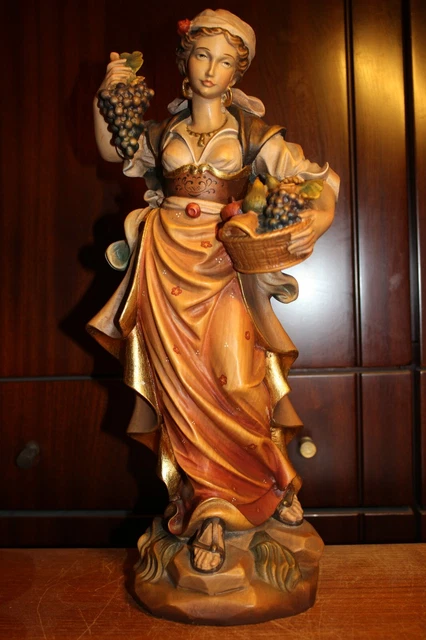 Vtg 15.6" Wood Hand Carved German Female Vintner Winegrower Maker Figure Statue
