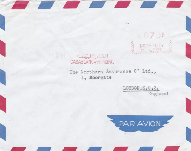 Morocco 1961 Meter Post Airmail Cover Casablanca to London UK 70F Rate