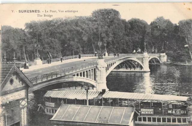 Cpa 92 Suresnes Le Pont Artistic View