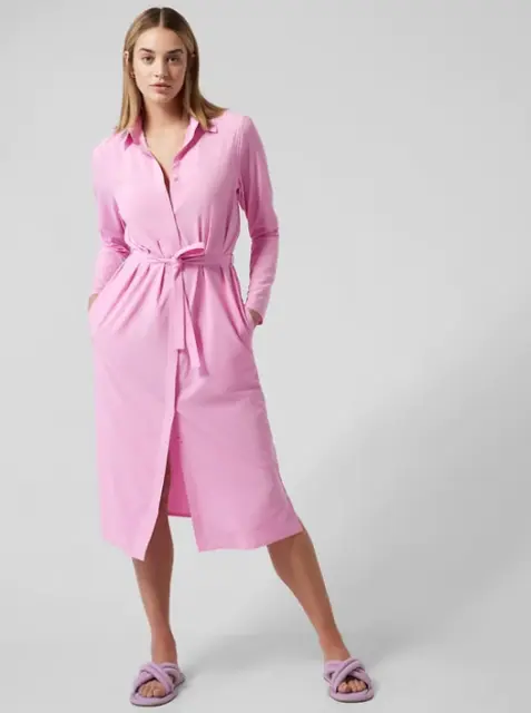 ATHLETA Urbanite Dress M MEDIUM Quarts Pink, Shirtdress w/ Tie Belt, Work NWT