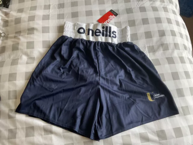 O,NEILLS White/BLUE  Boxing Shorts  ( University of Ulster ) NEW Size XL