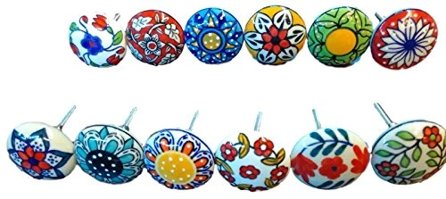 Hand Painted Lot of 10 colorful Ceramic Cabinet Knobs Pulls Drawer Door Handles