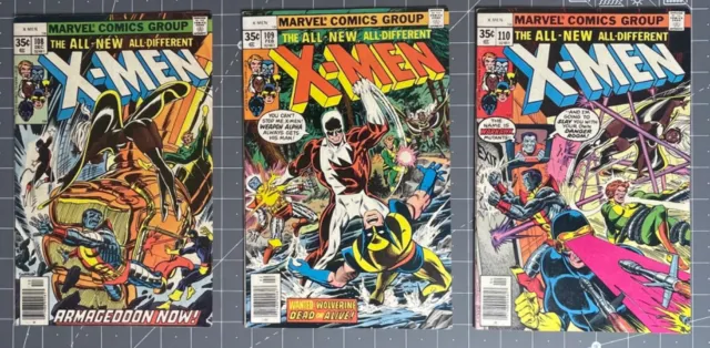 Uncanny X-Men 3 Comic Book Lot #108, #109, #110 Newsstand