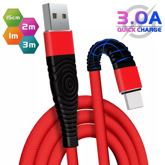 For iPhone Charger Cable Heavy Duty Braided USB Charging Lead Data Sync 1M 2M 3M