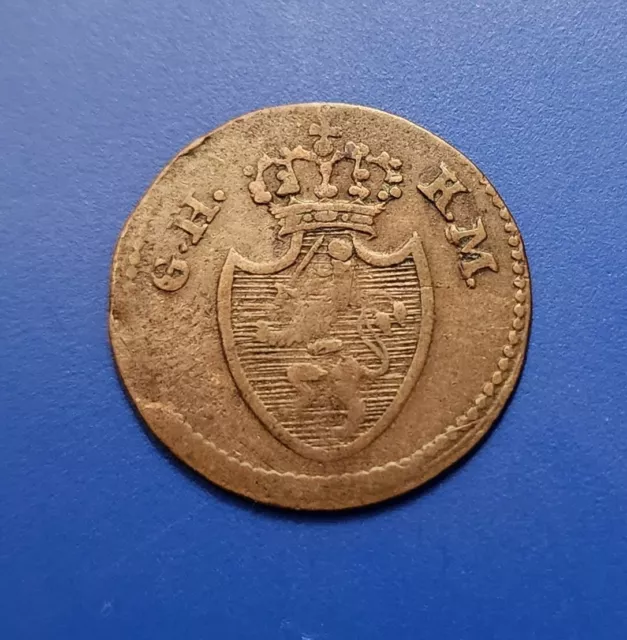 1819 Germany 1 pfennig copper coin. Grand Duchy of Hessen-Darmstadt (KM# 280).