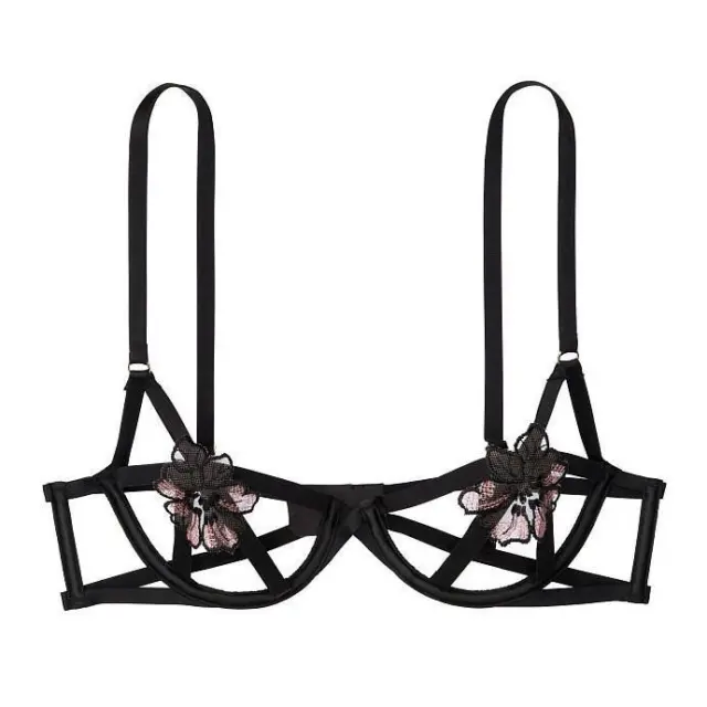 VICTORIAS SECRET NWT Black Sexy Banded Cut Out Strappy Unlined