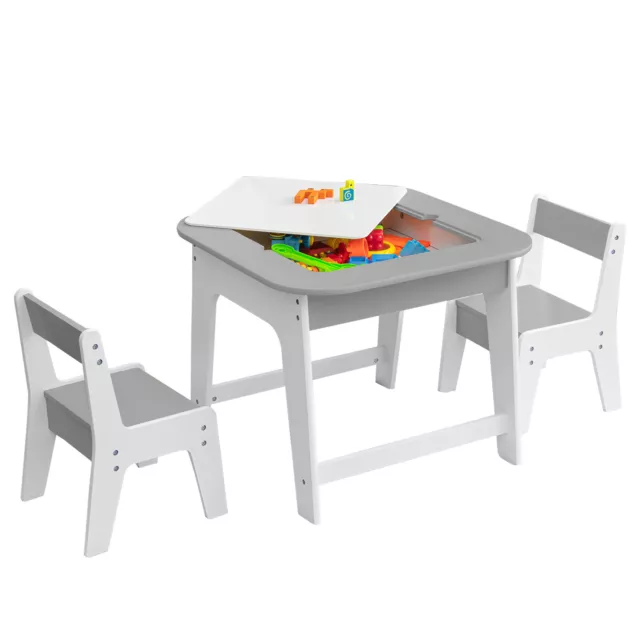 Kids Art Table & Chairs Set Toddler Activity Wooden Play Table Set With Storage