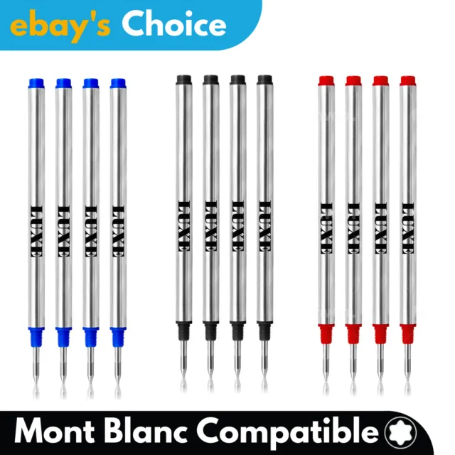 Mont Blanc Compatible Rollerball Pen Refills Medium Point in Black, Blue, & Red