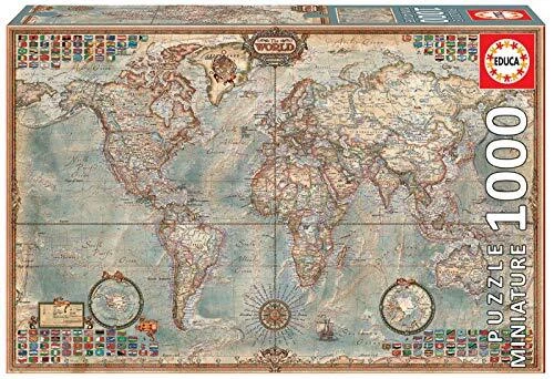 Educa - Puzzle - Carte Politique du Monde - 1000 Pièces 46 x 30 cm. Comprend ...