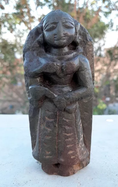 Antigüedad Raro Antiguo Tallado a Mano Mármol Piedra Tribal Hindu Goddess Figura