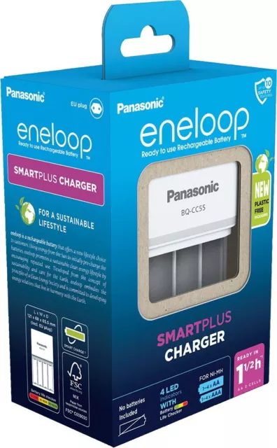 Panasonic Akku Ladegerät Charger eneloop Smartplus Charger BQ-CC55E für 4 AA/AAA