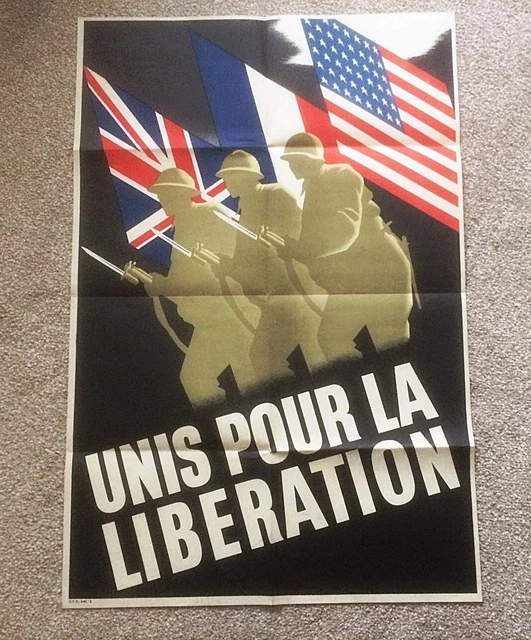 WW2 POSTER ORIGINAL D-Day Poster Unis Pour La Liberation Very Rare ## ...