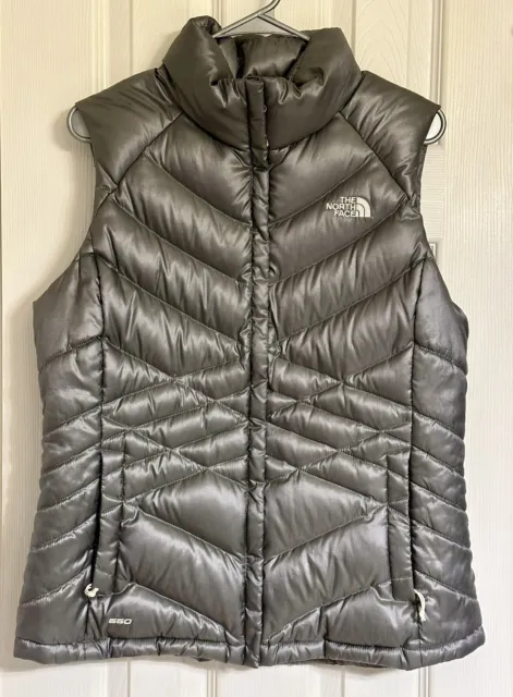 The North Face Puffer Vest 550 Women’s Large Grey Goose Down Front Zipper
