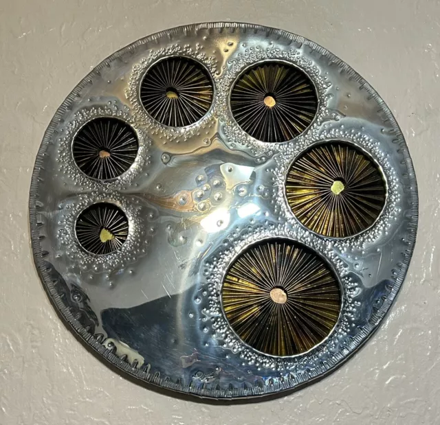 Don Freedman Brutalist 70's Aluminum & Copper On Wood Round 24" Wall Sculpture