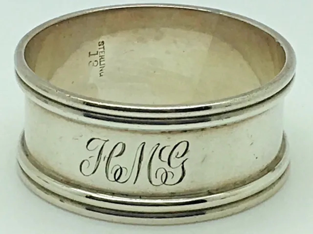 Sterling Silver Napkin Ring Holder HMG GMH Monogram Initials Double Border