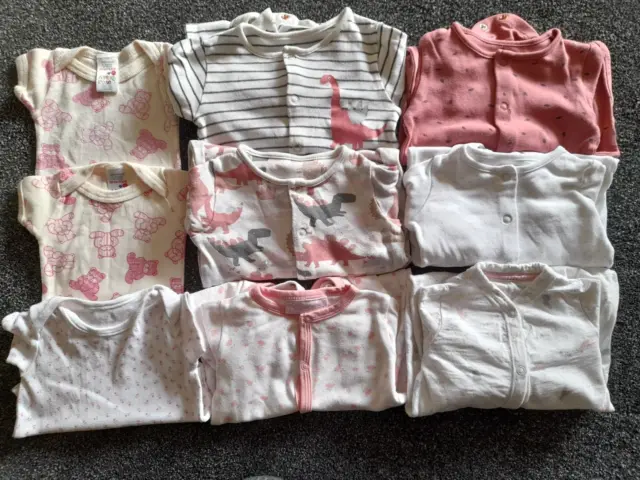 Baby girl Clothes Bundle Babygrow and short sleeve Vest 0 - 3 month