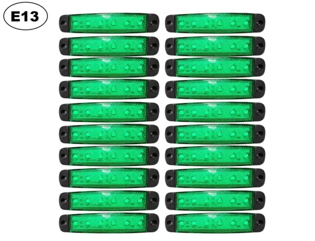 20 X Segnalatore Luce Ingombro 6 Led 12V 12 Volt Verdi Camion Fanale Laterale