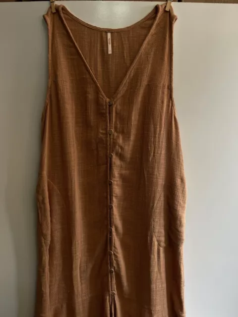 NWOT Free People Brown Valerie Vest Cotton Midi Dress V-Neck Sleeveless M