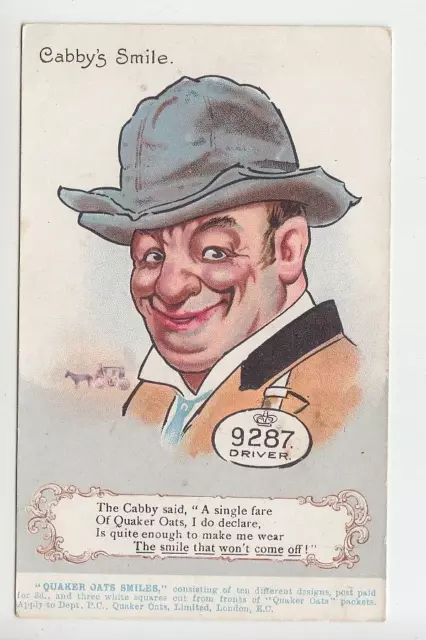 Quaker Oats Smiles series postcard - Cabby's Smile - Advertising