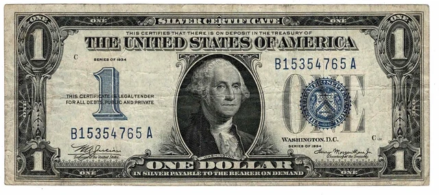 $1 1934 Silver Certificate "Funny Back" Fr#1606-Blue Seal
