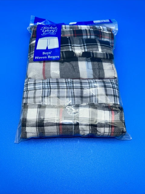 New Faded Glory Boys Size XL (14-16) Plaid Woven Boxers Package of 5