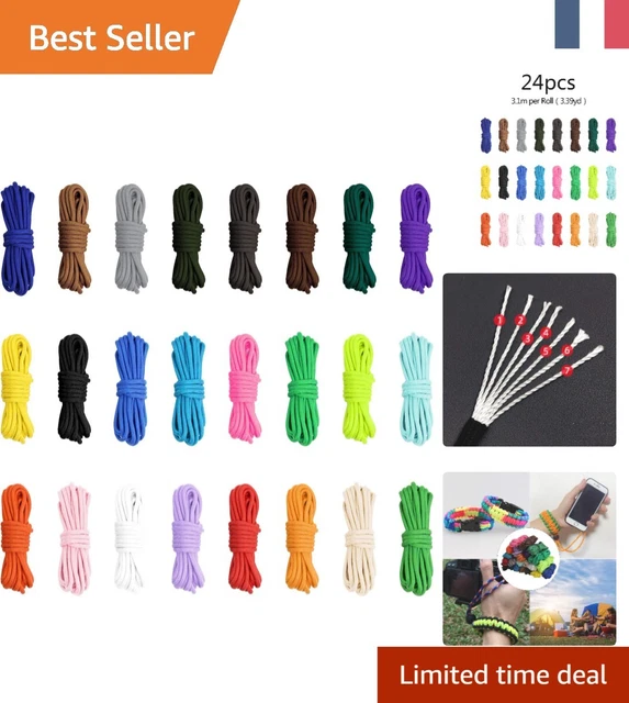 Kit Paracorde 24 Couleurs - 3m Par Rouleau - Corde De Survie Multifonction 4mm Type III - Pour Bracelets, Camping Et Outdoor