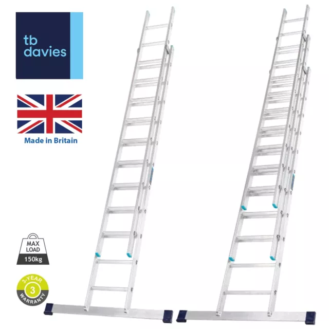 TB Davies EN131 Professional Aluminium Extension Ladders Inc Stabiliser Bars