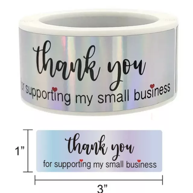 Thank You Stickers - Large -7.5 x 2.5 cm -Holographic -20/40pcs , Small Business