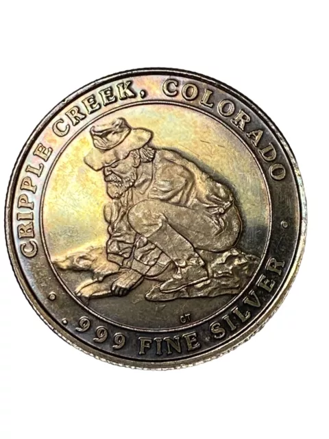 Historic Colorado Mining .999 Silver Cripple Creek Prospector Round