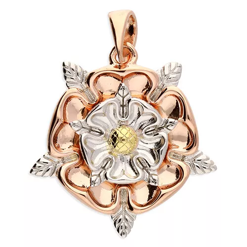 Gold Silver Pendant Tudor Rose 925 Rose Yellow Gold on Sterling Silver 18" Chain