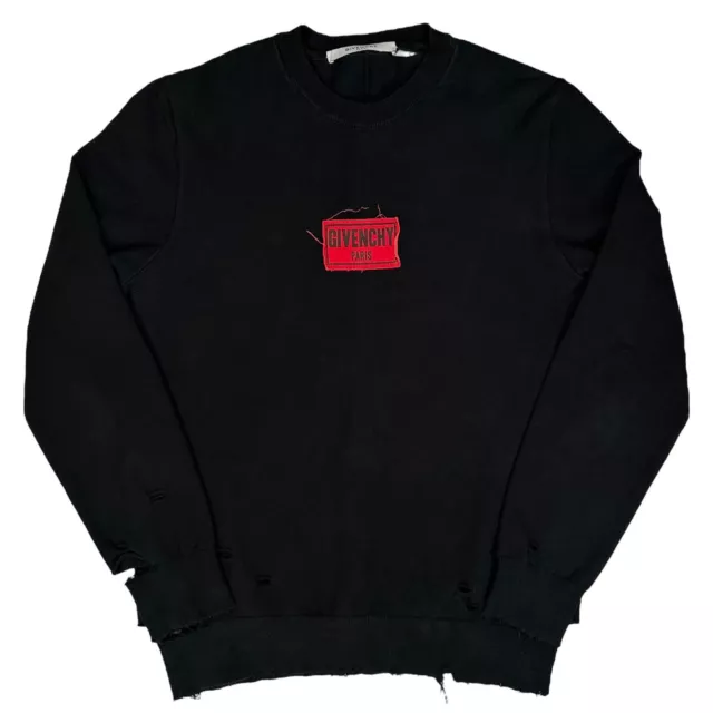 Givenchy Size XL Sweatshirt Black Destroyed Smock Box Logo Cotton Blend Crewneck