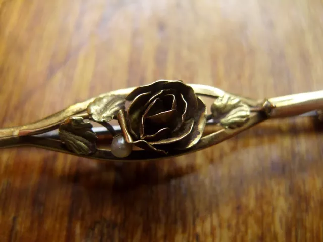 Broche Ancienne Créateur, Art Déco Nouveau, Feuillage En Plaqué Or 18 Carats (750)