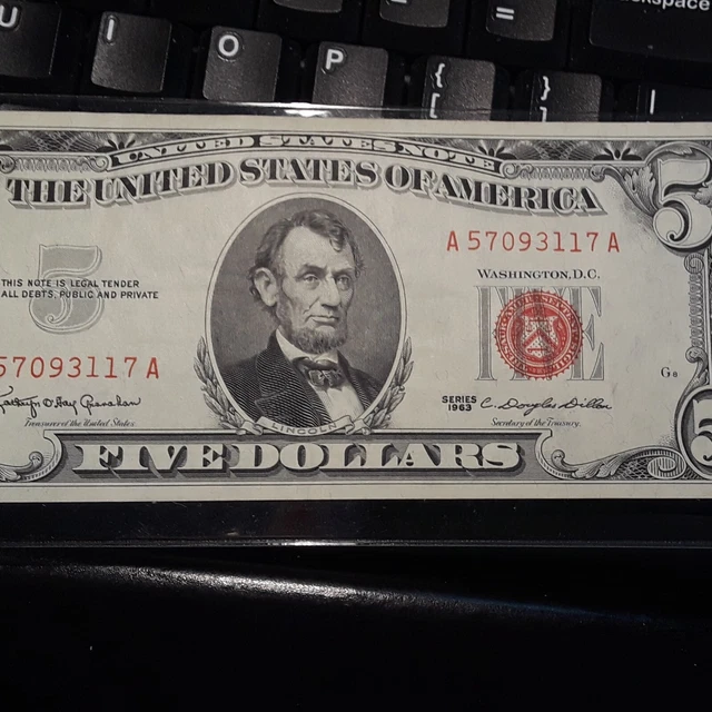 $5 Five Dollar Star Note - 1963 Series Red Seal -  VERY  NICE  NEEDS GRADED