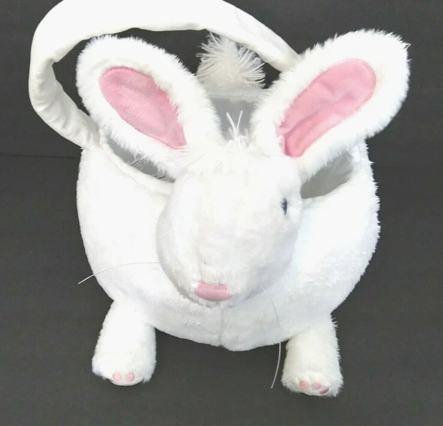 Target Bunny Rabbit Plush Easter Basket White Pink Faux Fur Lined 10 x 10 x 7