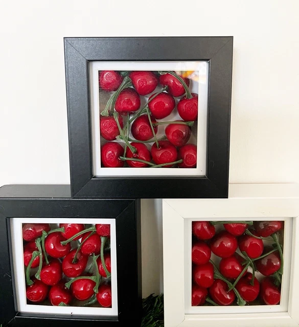 Framed Plastic Cherry  Display Shadow Box Fruit 3D Art Handmade Rockabilly
