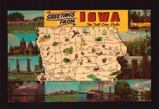 Postcard : Iowa - Greetings From Ia State Map