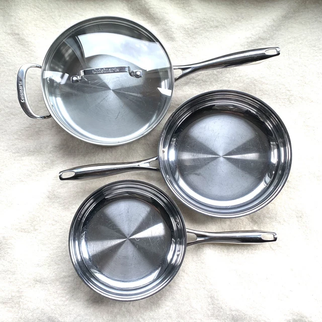 ¡Juego de sartén de acero inoxidable Cuisinart como en la foto! 1 con tapa salteada, sartenes para sartén