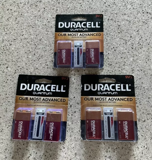 9X Duracell QUANTUM 9V Alkaline Battery , EXP MAR 2022 BUT CHARGED 3 X 2 Packs