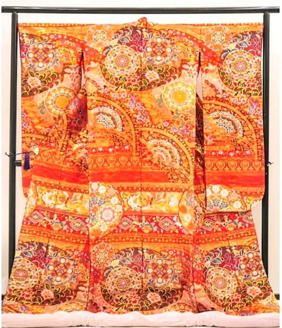 Japanese Kimono Uchikake Luxurious Wedding Pure Silk orange from japan