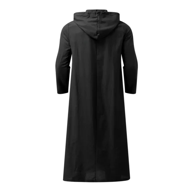 MENS CASUAL SOLID Hooded Muslim Robe Long Sleeve Button Pocket Jubba ...