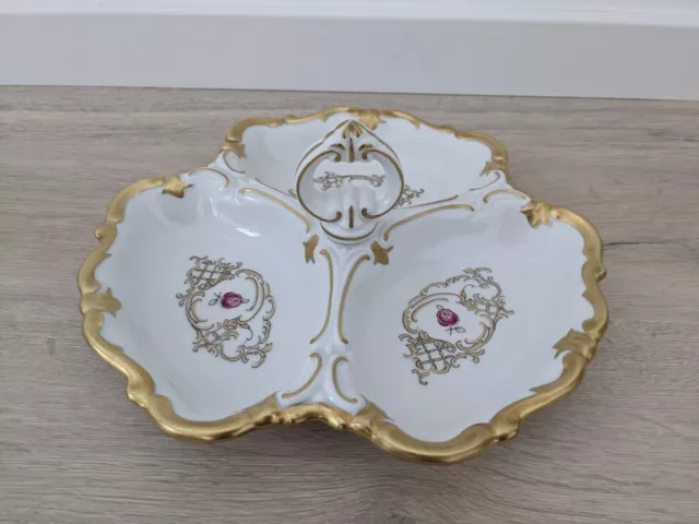 Reichenbach Porzellan Prunk-Schale, fine China, Goldrand, Rosen-Dekor, DDR