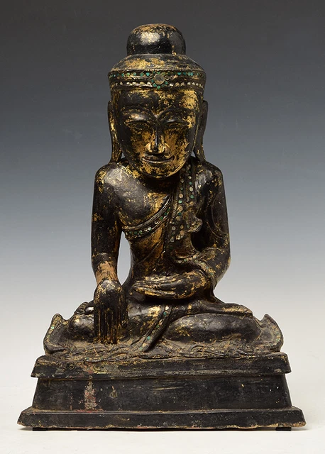 18th Century, Shan, Antique Tai Yai Burmese Wooden Seated Buddha