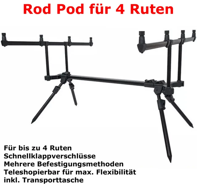 Ruten Wandhalter Karpfen Rod Pod Aluminium | 4-Ruten-Auflage Mit Tasche |  Hhenverstellbarer Rutenhalter