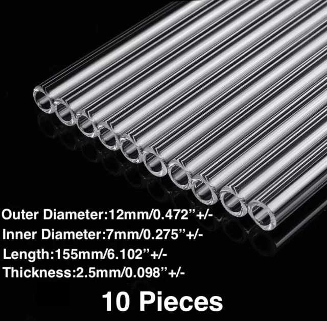 Lot Of 10 6" Pyrex Glass Blowing Tubes 12 mm OD 7 mm ID Tubing 2.5 mm Thickness